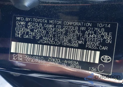 2015 Toyota Prius Three from USA, damaged, VIN JTDKN3DU2F1896488